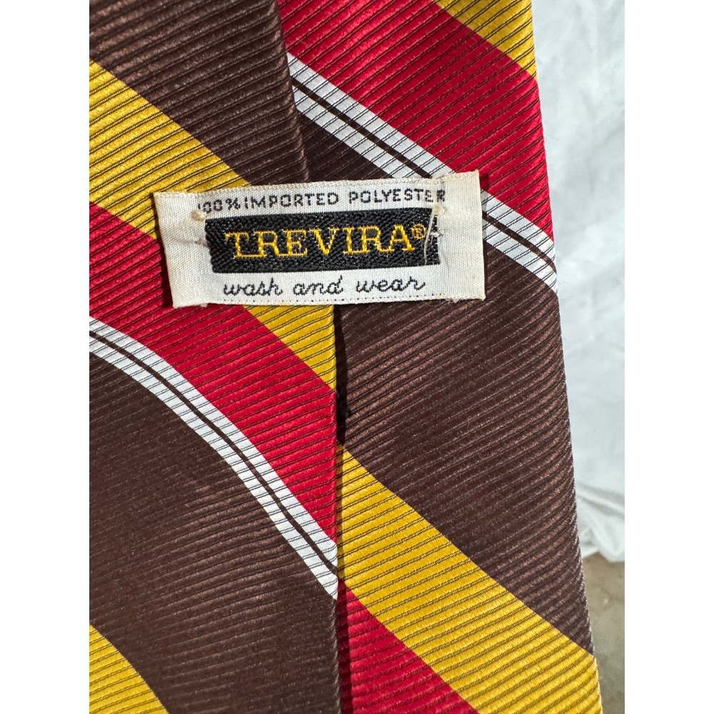 Vintage Towncraft Penneys Trevira Striped Necktie Brown Red Yellow 4001 - Picture 2 of 3